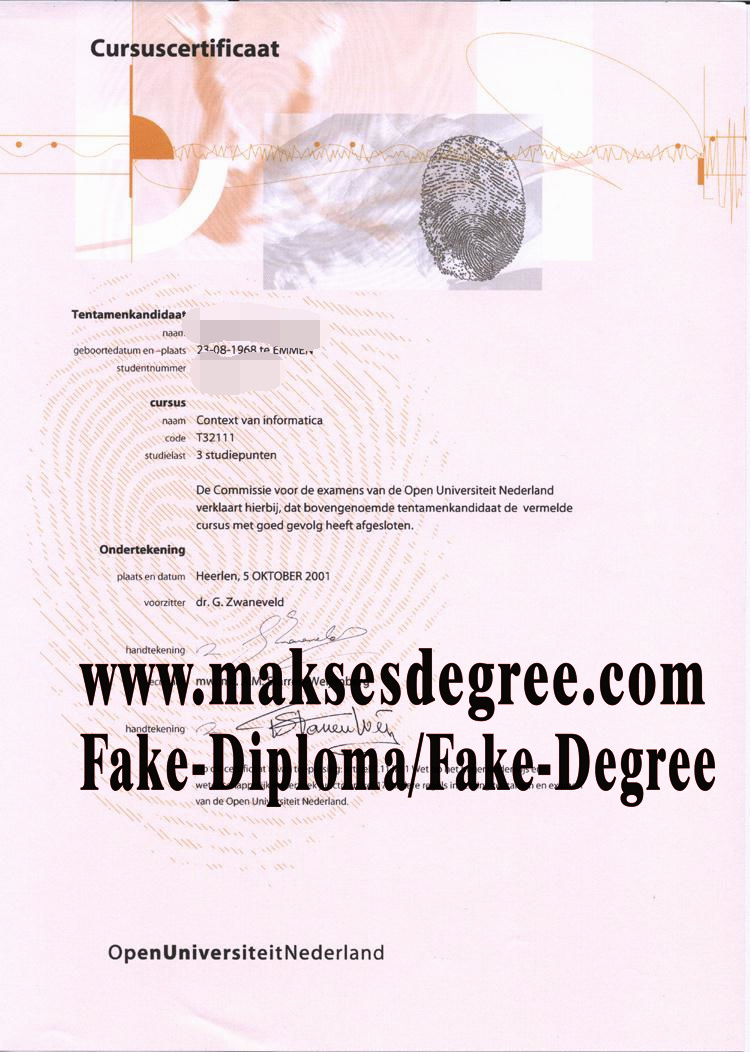 Buy fake Open Universiteit Nederland Certificate