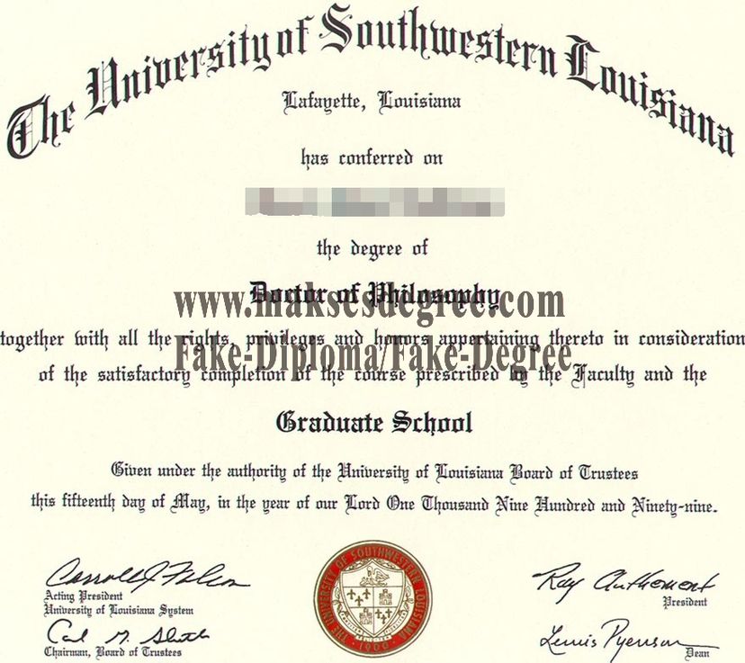 Copy Fake University of Southwestern Louisiana Certificate