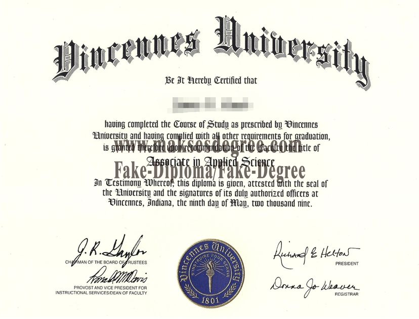 Copy Fake Vincennes University Certificate