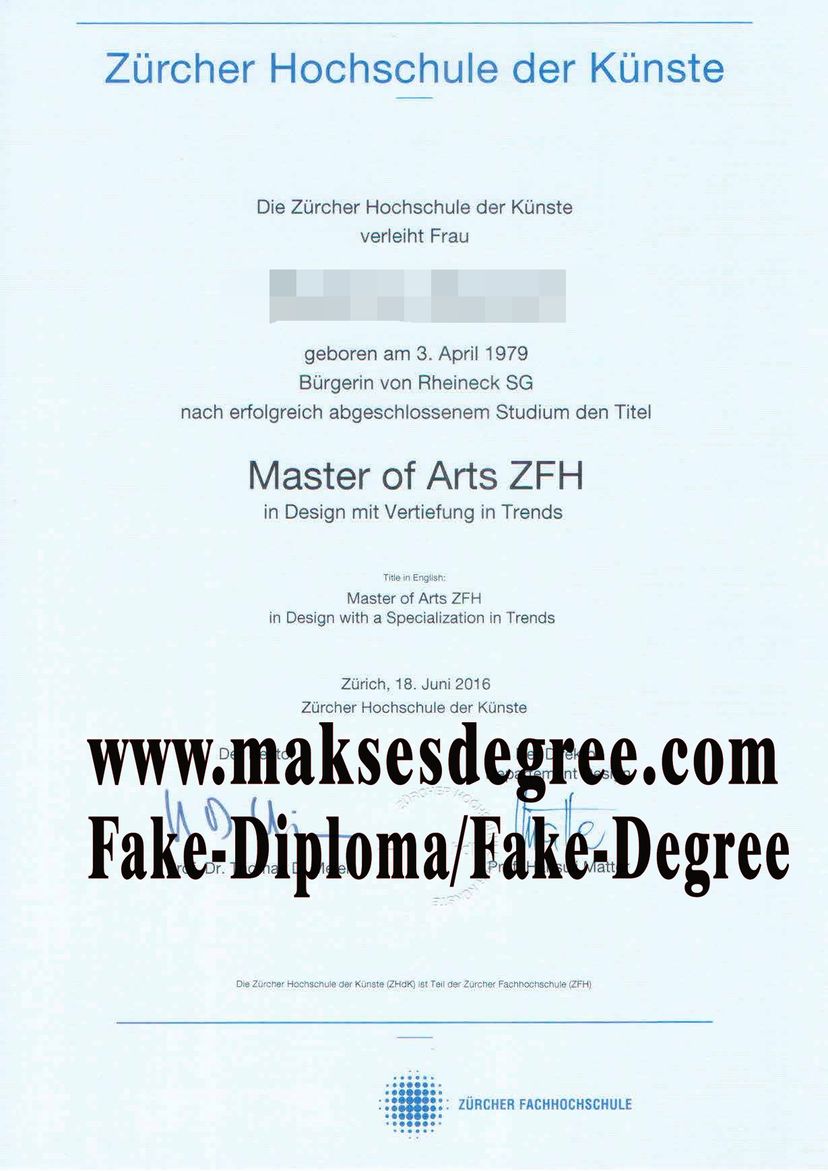 Copy Fake Zürcher Hochschule der Künste Degree