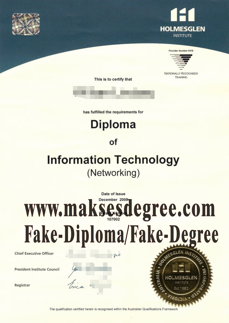 Fake Holmesglen Institute Certificate