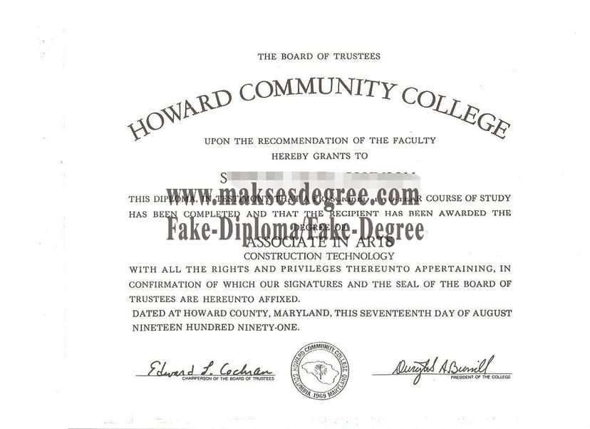 How much does to buy fake Howard Community College Certificate