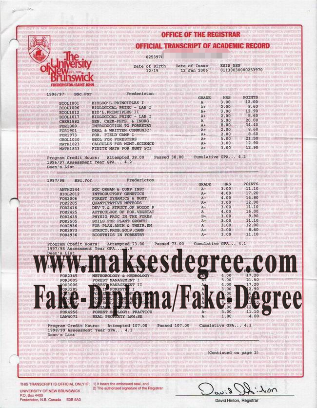 Purchase a phony University of New Brunswick)transcript Certificate