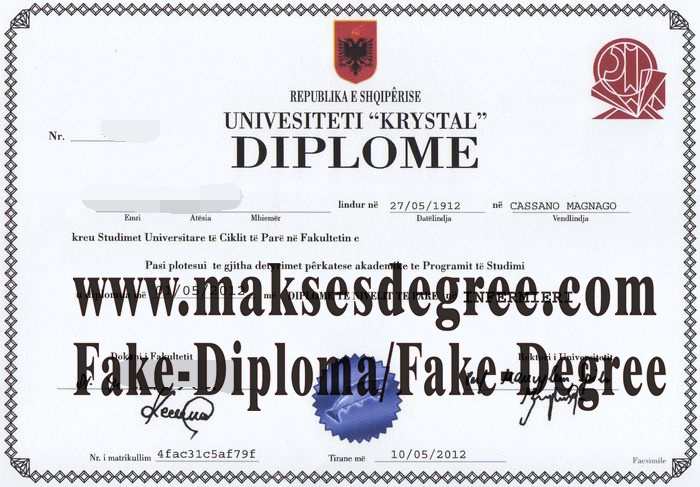 Purchase fake Universiteti Kristal Certificate