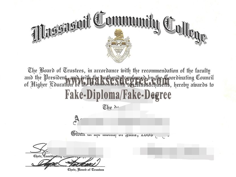 Replica Massasoit Community College Diploma