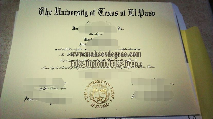 Replica The University of Texas at El Paso Certificate