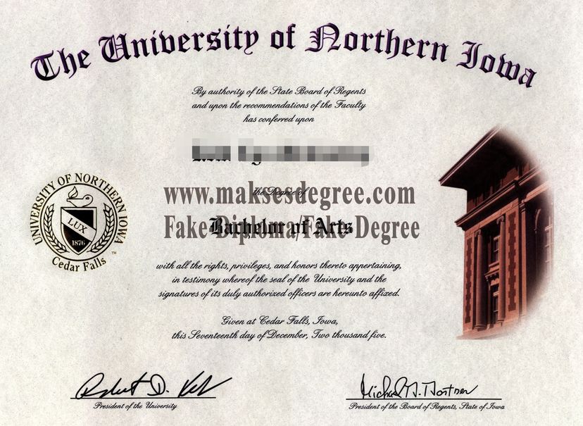 Replica University of Northern lowa Diploma